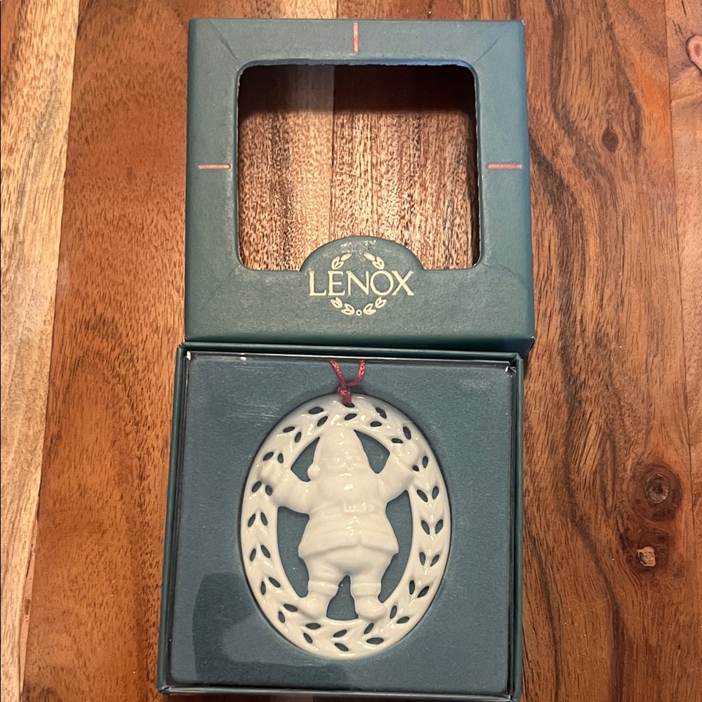 Lenox Cream Santa Ornament with Red Ribbon